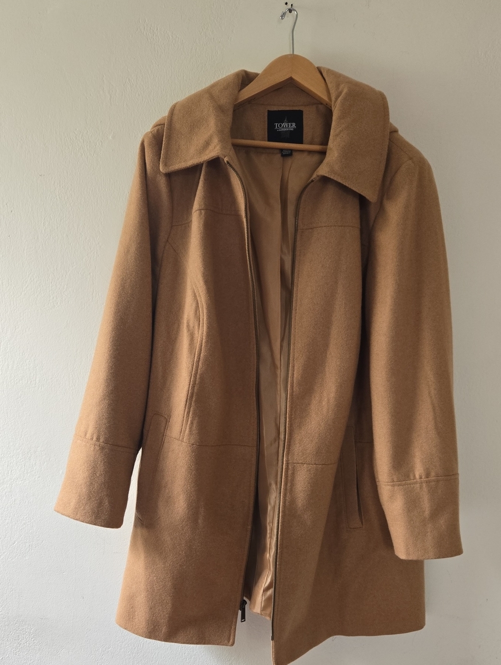 Hoodie Camel Wool Blend Coat - Women's Classic Camel Jacket London Fog Tower 1X